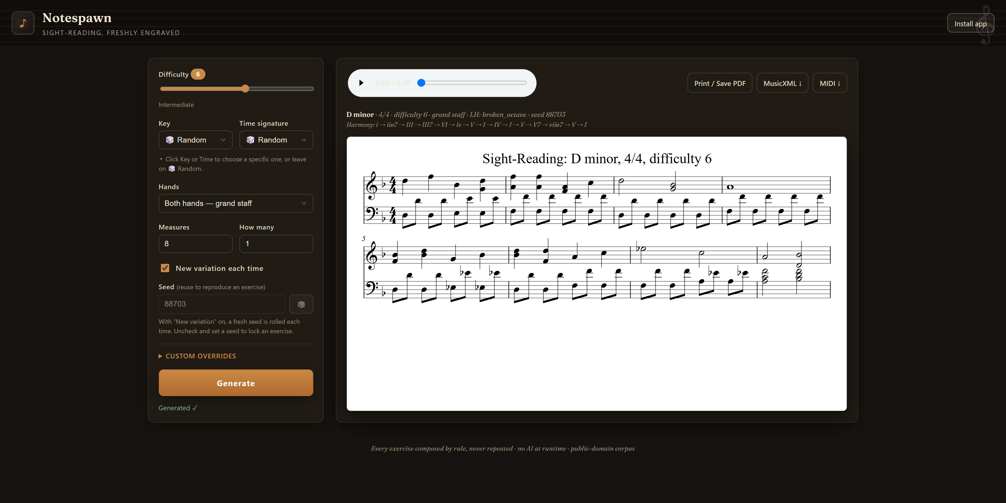 Notespawn sight-reading generator web app