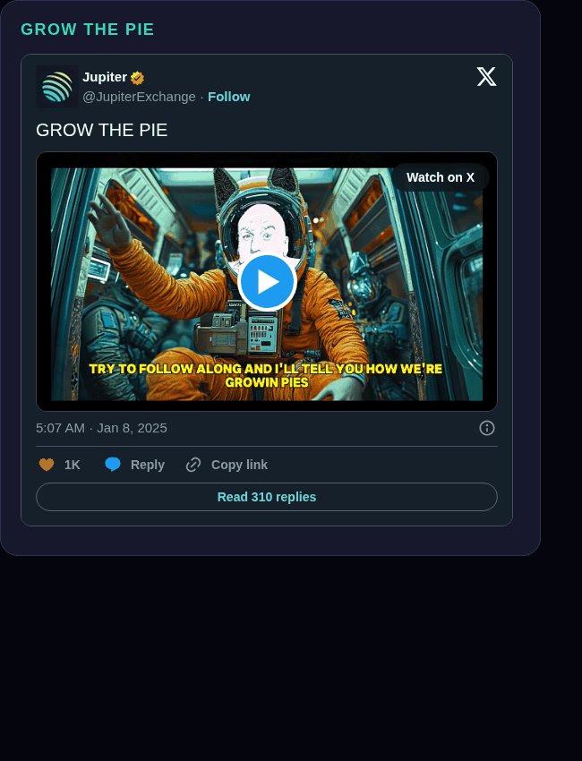 Jupiter tweet embed screenshot showing the Grow the Pie video starting frame