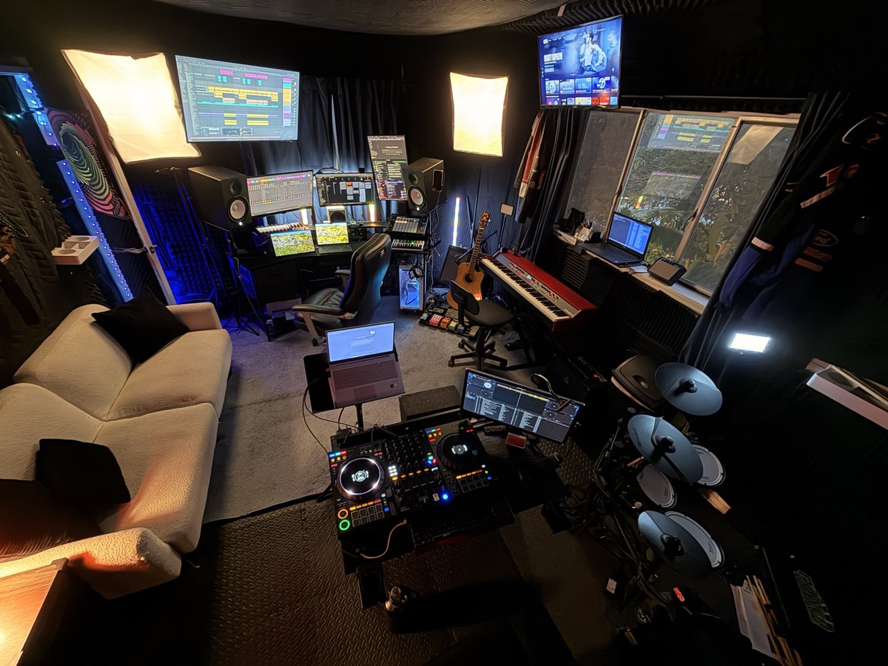 Production desk with monitors